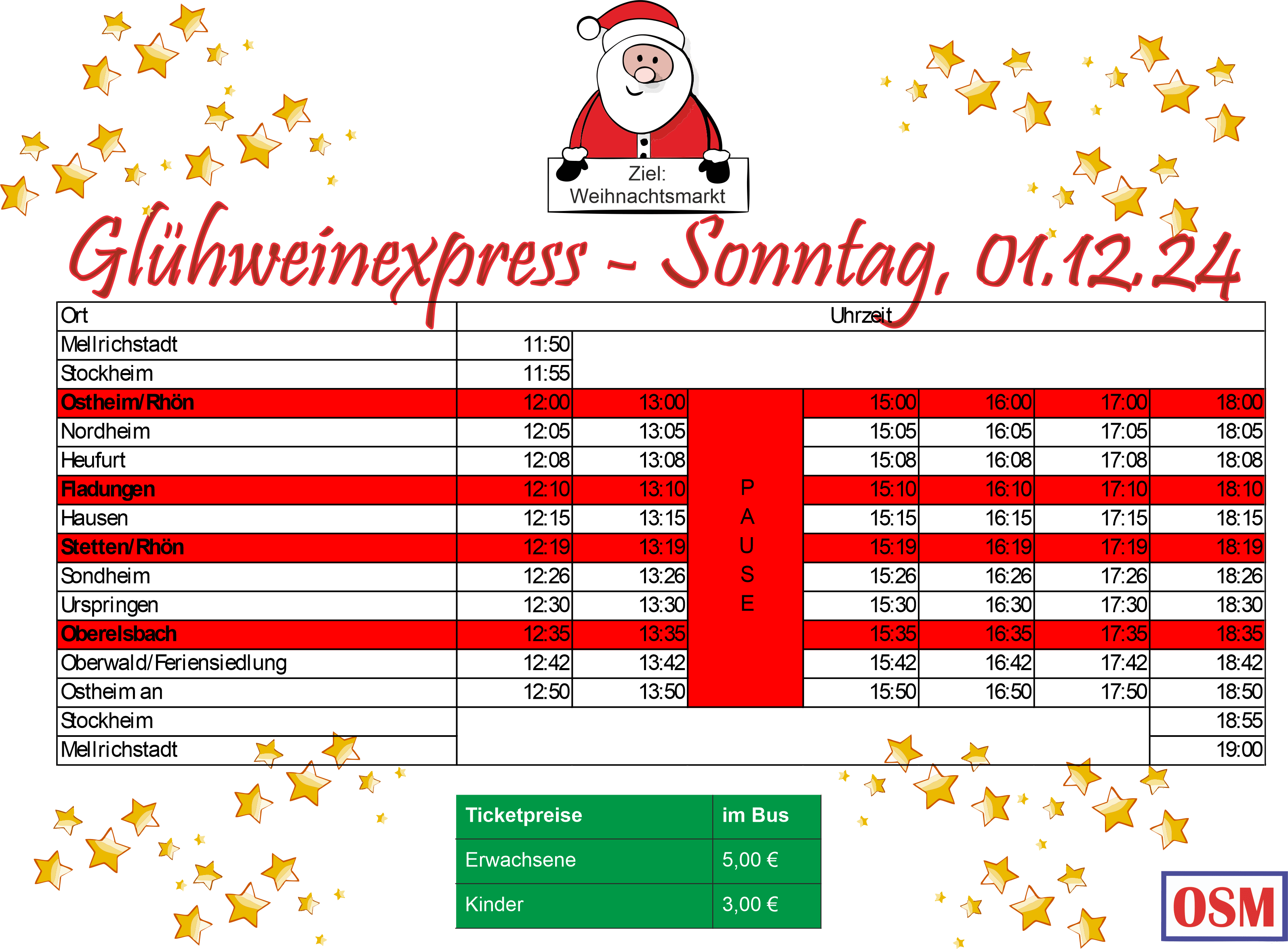 Fahrplan Weihnachtsmärkte